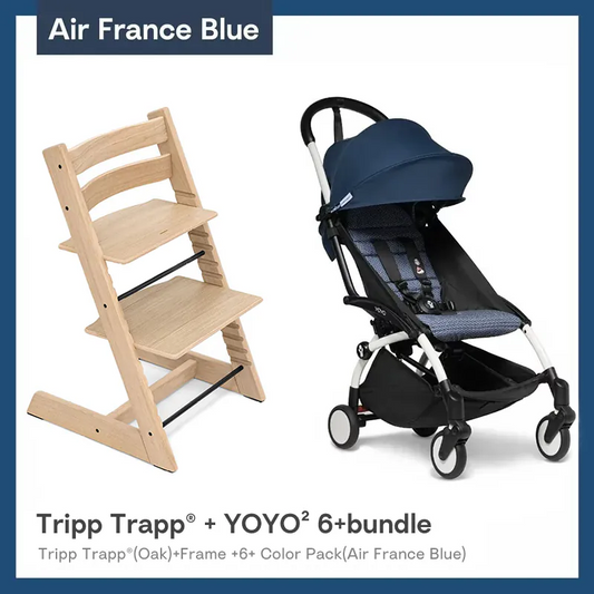 Stokke®Tripp Trapp®High Chair(Oak) & YOYO² 6+colorpack(Air France Blue) stroller Set