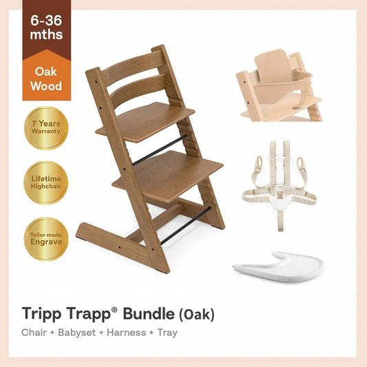 Tripp Trapp®High Chair Bundle (Oak) - 4pcs Baby Set for 6-36m(All color)