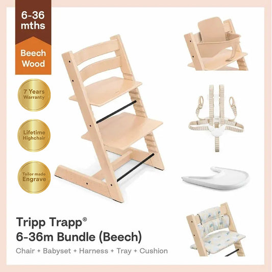 Tripp Trapp®High Chair Beech Collection 5pcs bundle ( 6-36m)