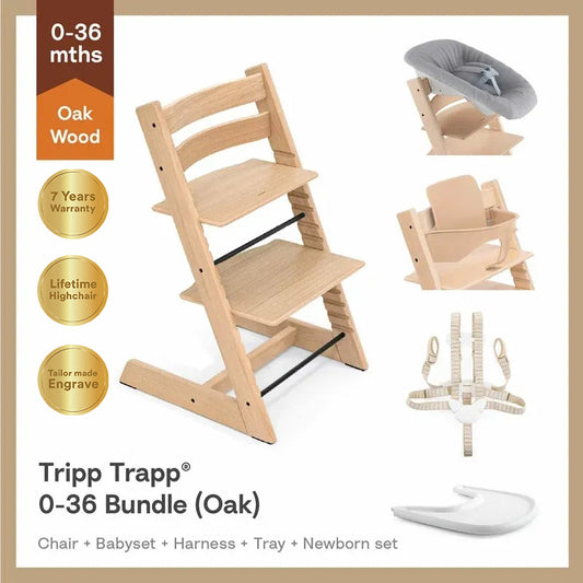 Tripp Trapp®High Chair Bundle (Oak) - Newborn 5pcs Set for 0-36m