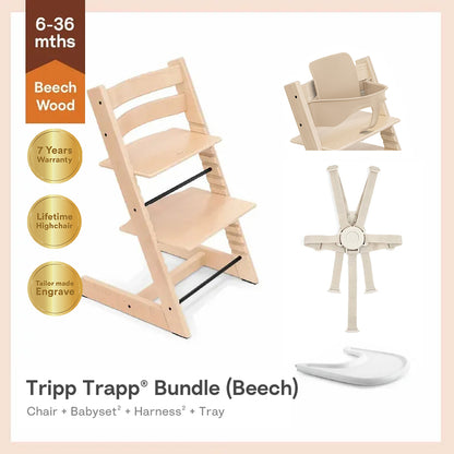 Tripp Trapp®High Chair Bundle (Beech) - 4 pcs Baby Set²&Harness² for 6-36m