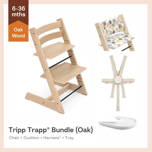 Tripp Trapp®High Chair Bundle (Oak) - 4pcs Cushion & Harness² for 6-36m