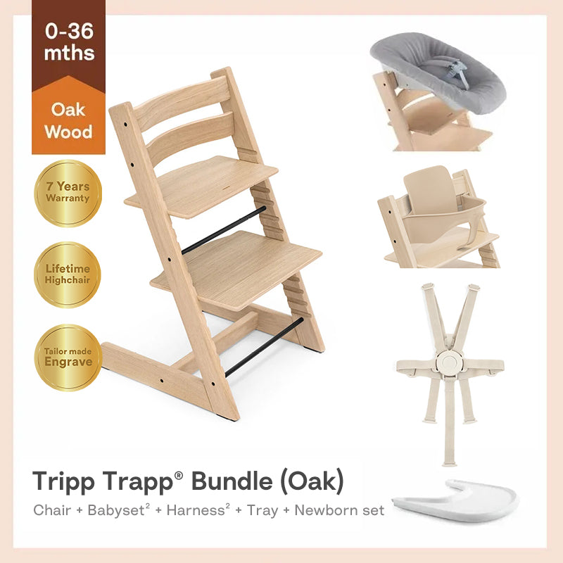 Tripp Trapp® High Chair Newborn 5pcs Set for 0-36m (Oak)-Baby Set²& Harness²