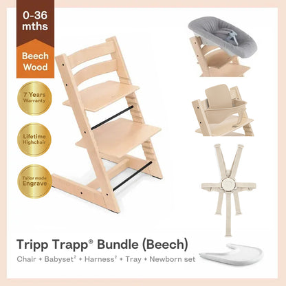 Tripp Trapp® High Chair Newborn 5pcs Set for 0-36m(Beech) - Baby Set²& Harness²