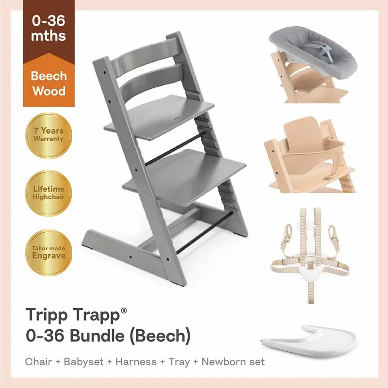 Tripp Trapp Bundle (Beech) - 5pcs Newborn & Baby Set for 0-36m(All color)