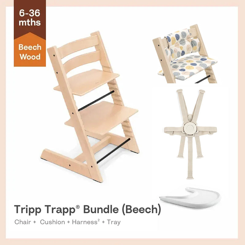 Tripp Trapp®High Chair Bundle (Beech) - 4pcs Cushion & Harness² for 6-36m