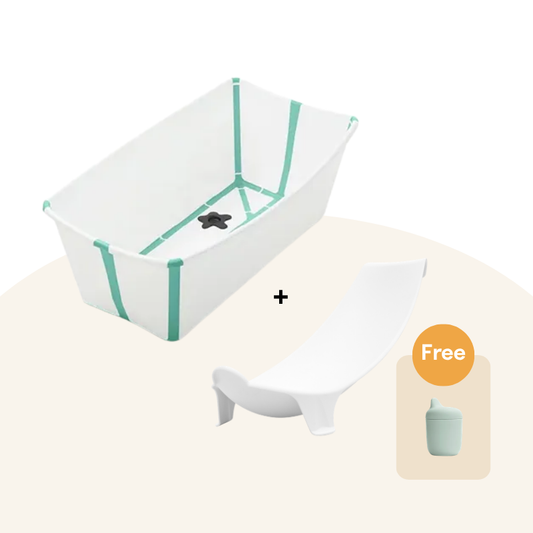 Stokke - Flexi Bath® 摺疊式浴盆連初生嬰兒浴架套裝 (湖水綠，禮盒裝)
