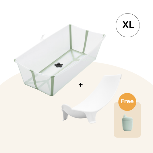 Stokke - Flexi Bath® 摺疊式浴盆連初生嬰兒浴架 XL套裝 (透明綠，禮盒裝)