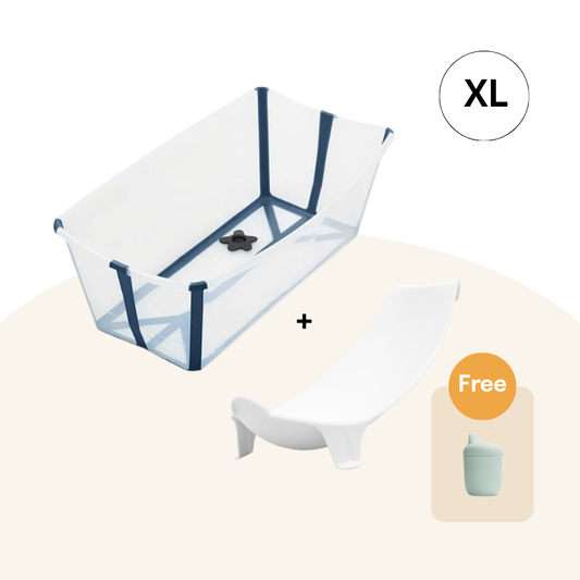 Stokke - Flexi Bath® 摺疊式浴盆連初生嬰兒浴架 XL套裝 (籃彩透明，禮盒裝)