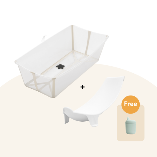 Stokke - Flexi Bath® 摺疊式浴盆連初生嬰兒浴架套裝 (沙米色，禮盒裝)