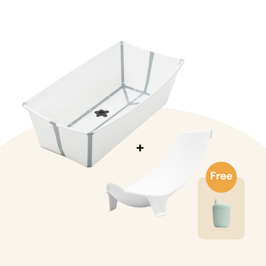 Stokke - Flexi Bath® 摺疊式浴盆連初生嬰兒浴架套裝 (灰白色，禮盒裝)