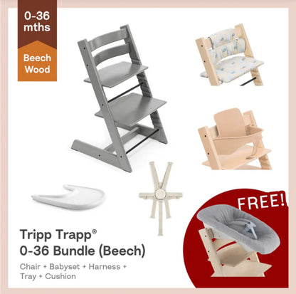 Tripp Trapp®High Chair Bundle (Beech) - 5pcs Baby Set²&Harness² for 6-36m