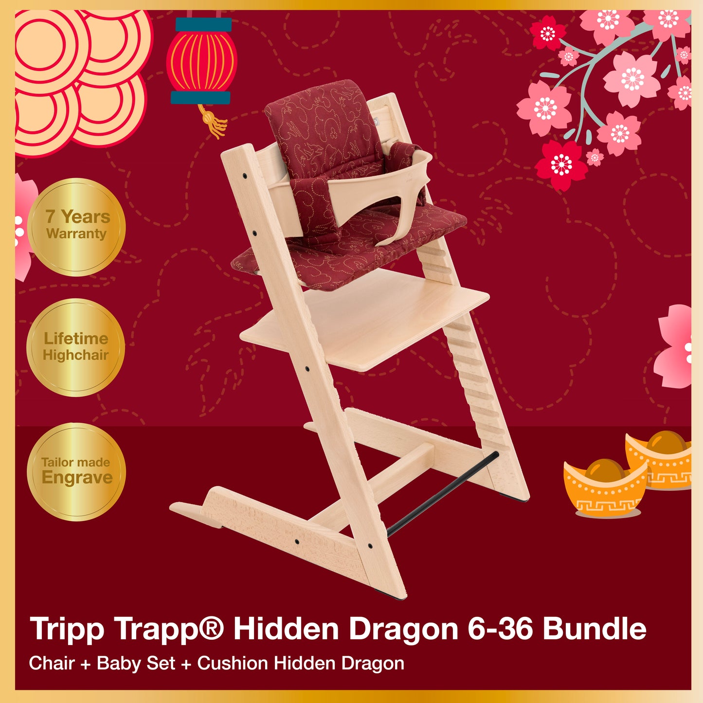 Tripp Trapp®chair(Beech) Hidden Dragon 6-36m 3pc Bundle