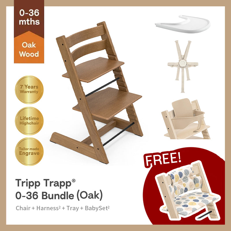 Tripp Trapp®成長椅(橡木系列)4件套(6-36m)-成長椅護圍²&成長椅安全帶² 