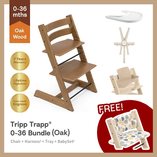 Tripp Trapp®成長椅(橡木系列)4件套(6-36m)-成長椅護圍²&成長椅安全帶² 