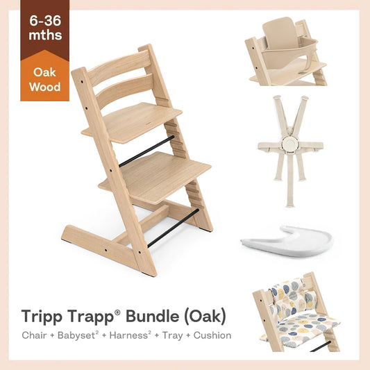 Tripp Trapp®High Chair Bundle (Oak) - 5pcs Baby Set²&Harness² for 6-36m