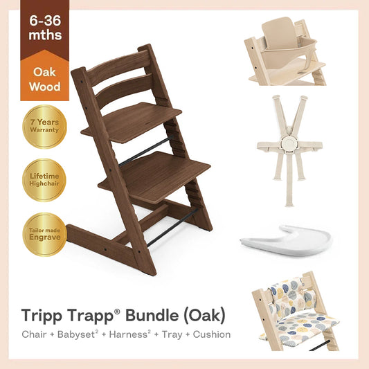 Tripp Trapp®High Chair Bundle (Oak) - 5pcs Baby Set²&Harness² for 6-36m