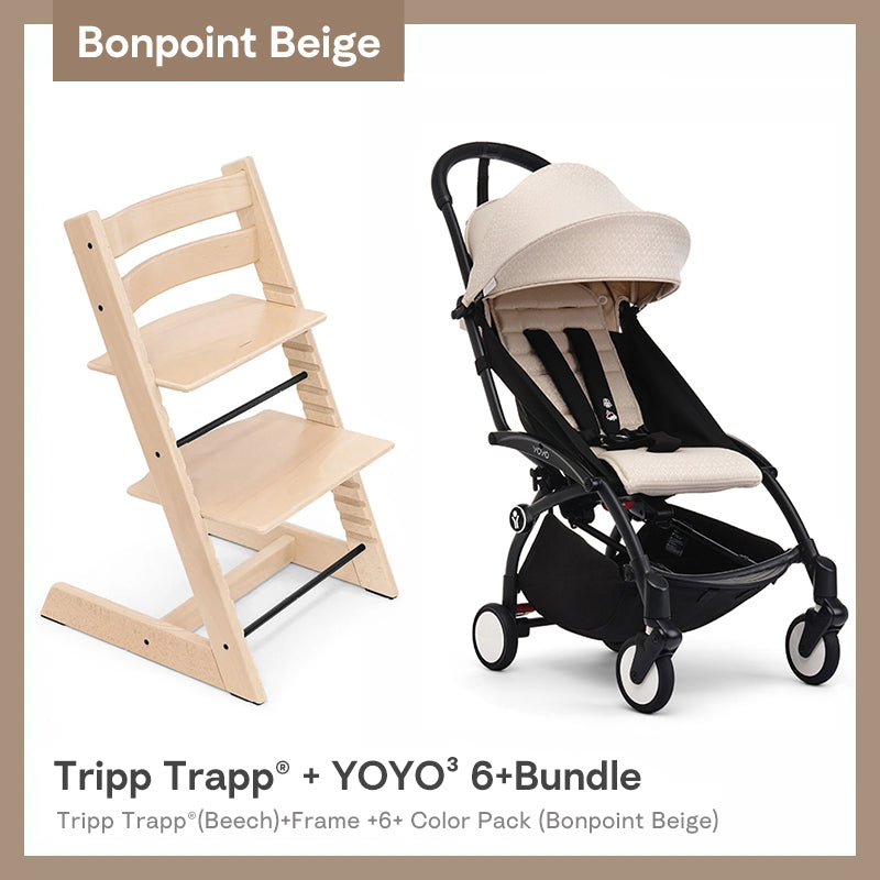 Stokke®Tripp Trapp®成長椅(櫸木) & YOYO³ 6+顏色布件(Bonpoint 聯名款)嬰兒車組合