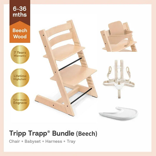 Tripp Trapp®High Chair Bundle (Beech) - 4pcs Baby Set for 6-36m(All color)