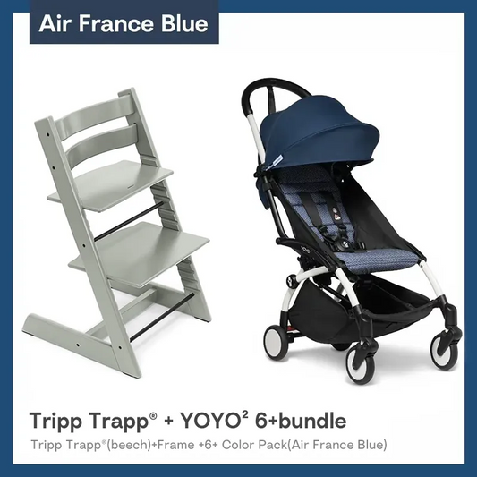 Stokke®Tripp Trapp®成長椅(櫸木) & YOYO² 6+顏色布件(Air France Blue)嬰兒車組合