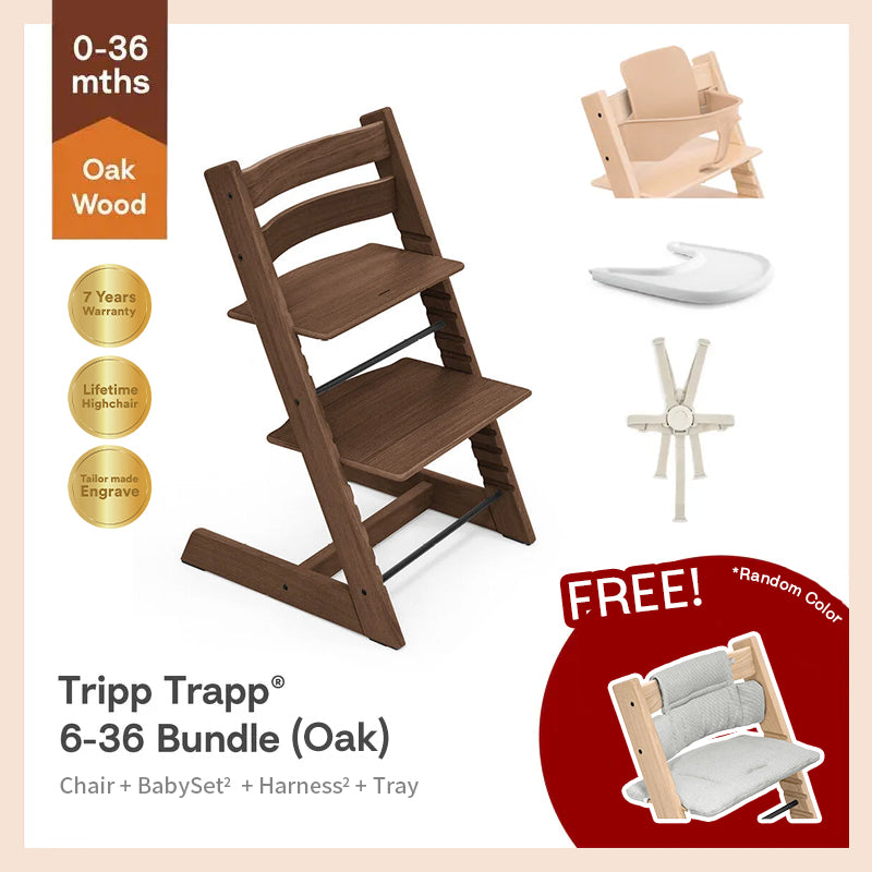 Tripp Trapp®High Chair Bundle (Oak) - 4pcs Baby Set²&Harness² for 6-36m